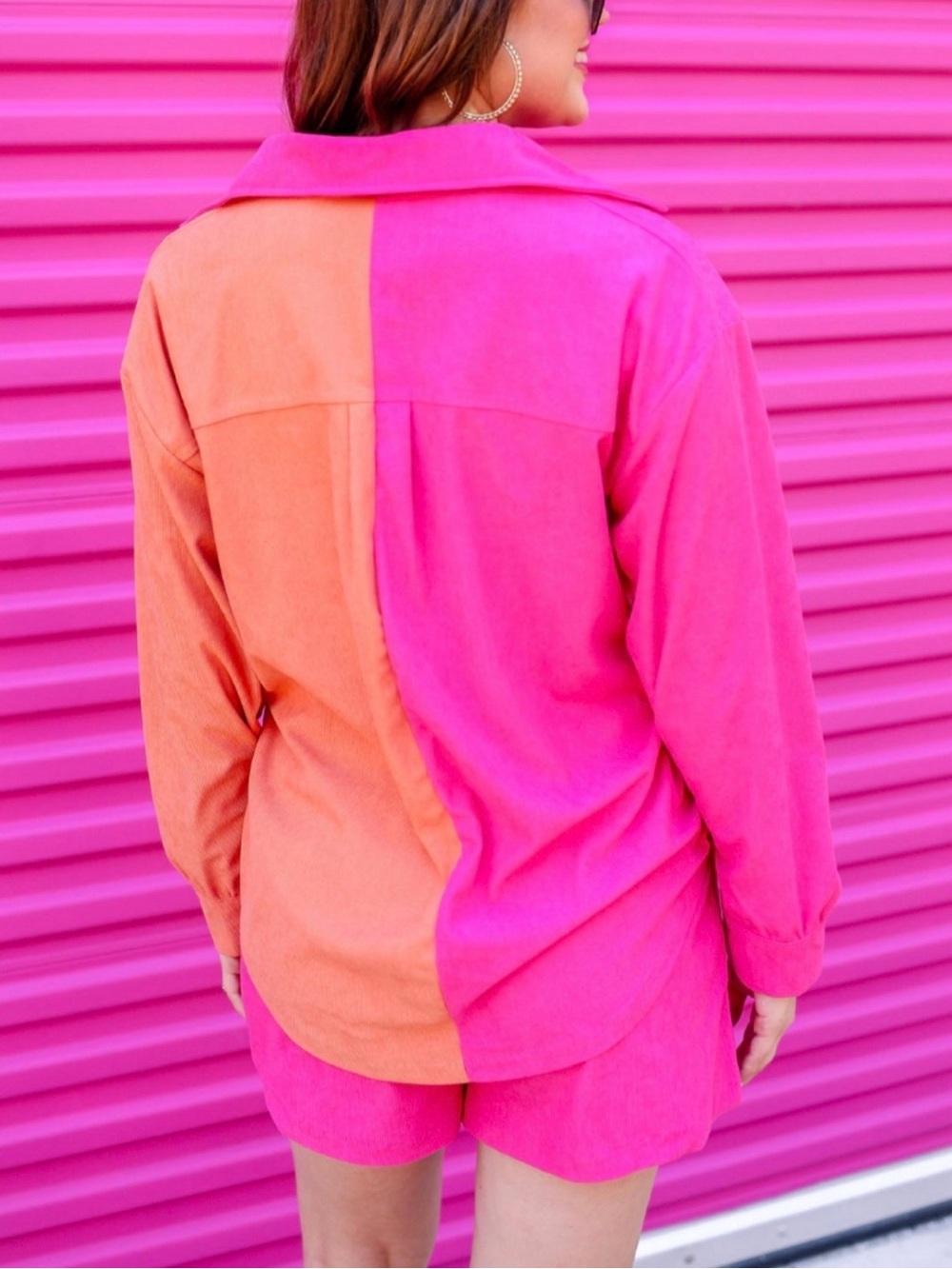 Women’s Two-Tone Pink & Orange Corduroy Relaxed Shorts & Top Set - Picture 4 of 4